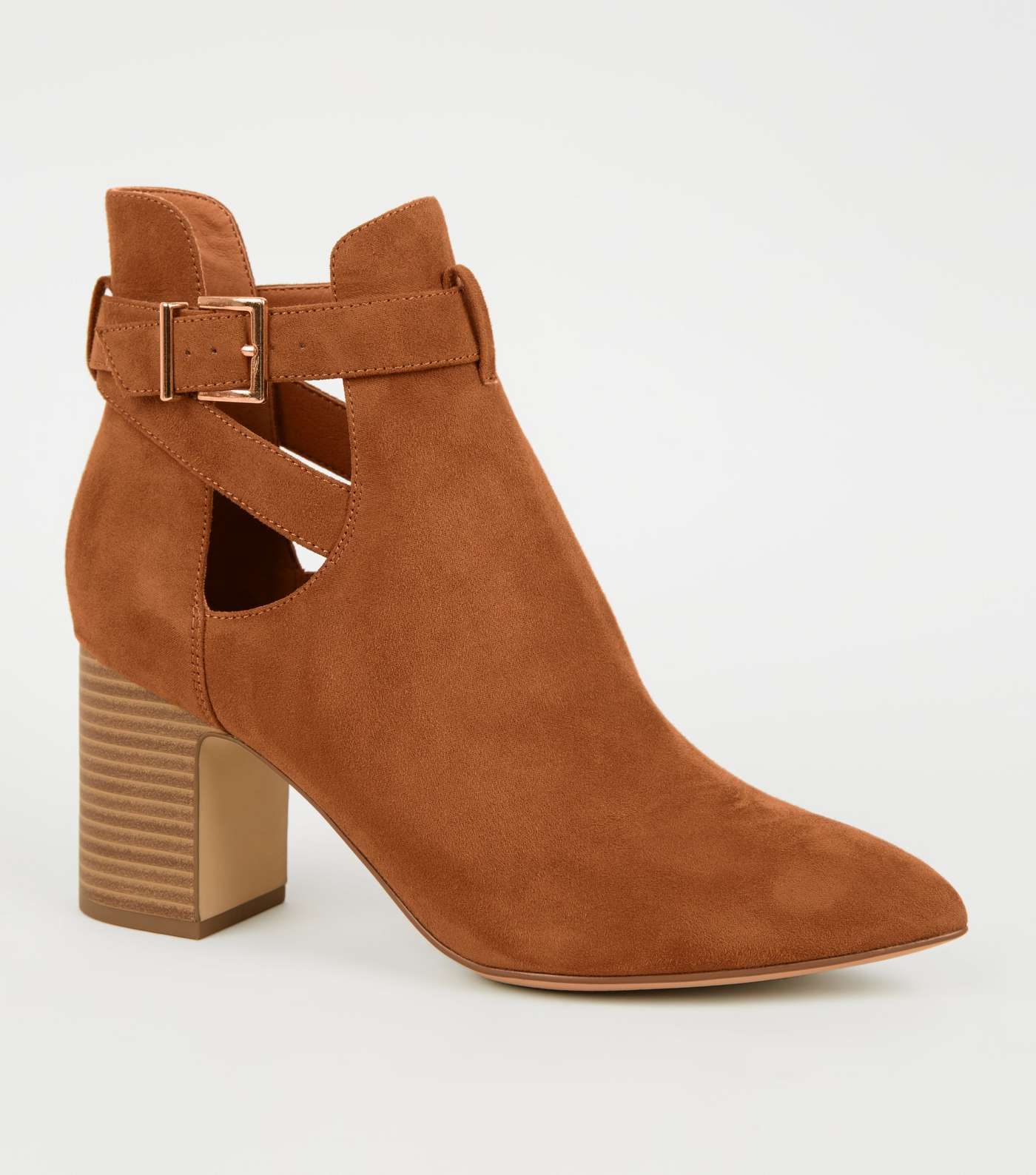Tan Suedette Pointed Cut Out Boots