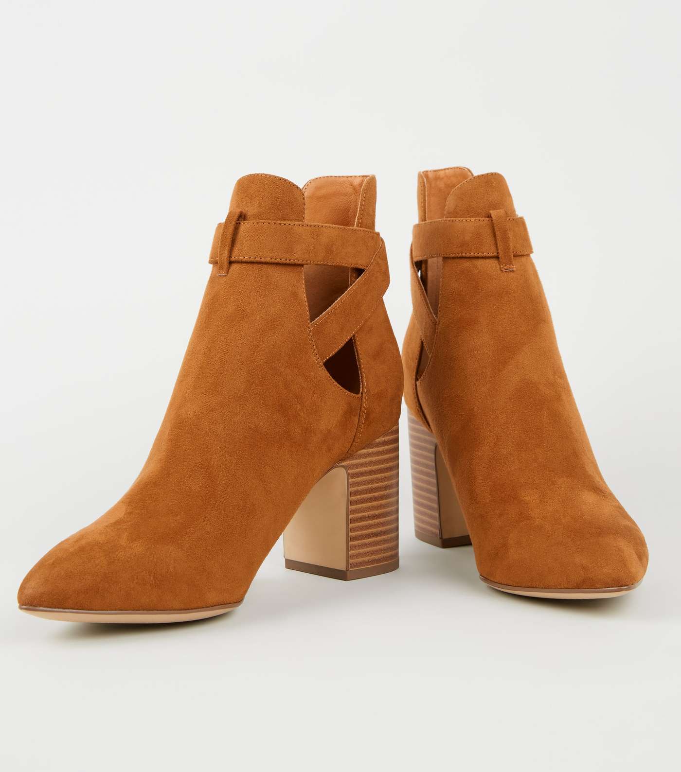 Tan Suedette Pointed Cut Out Boots Image 3