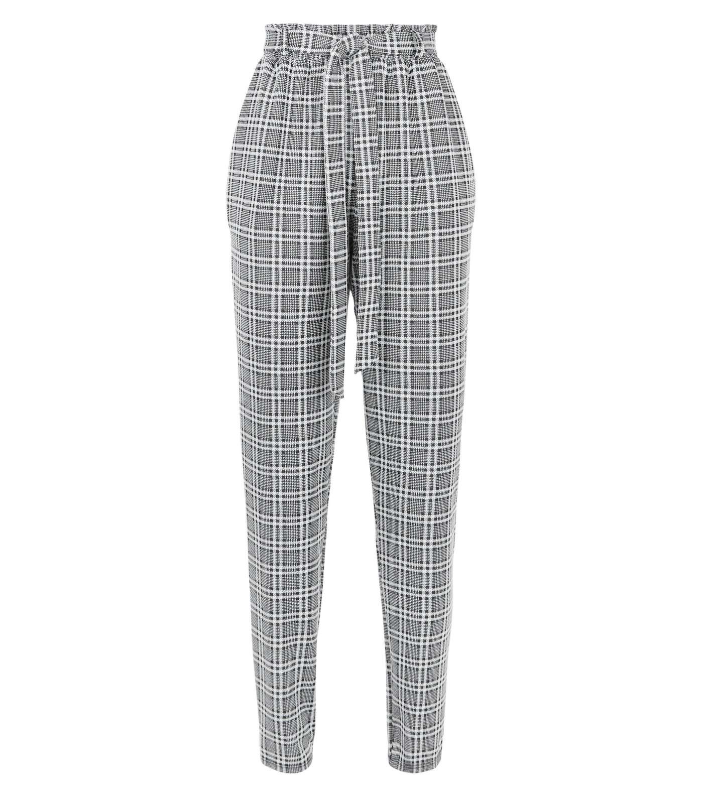 Tall Light Grey Check Tie Waist Trousers Image 4