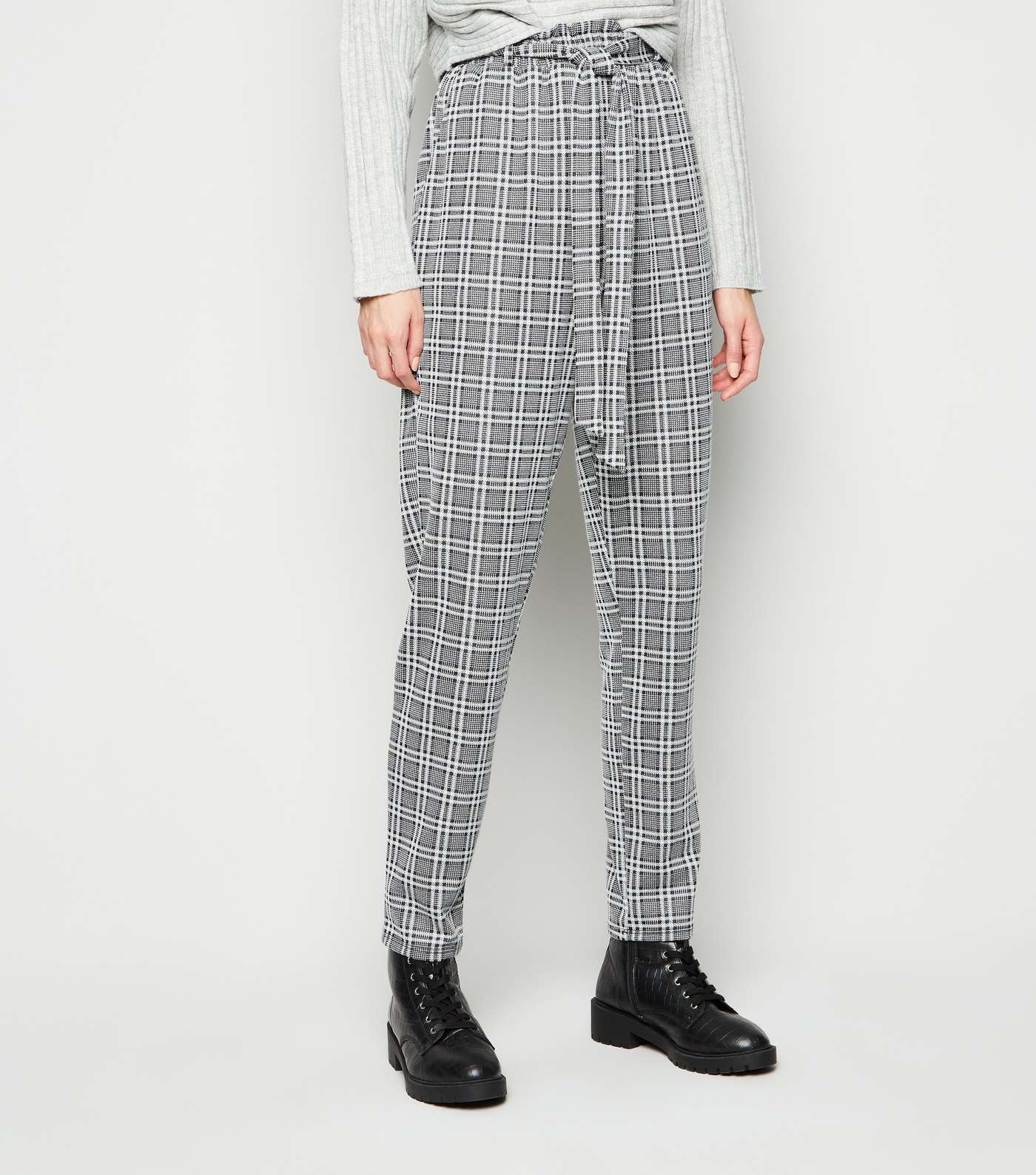 Tall Light Grey Check Tie Waist Trousers Image 2