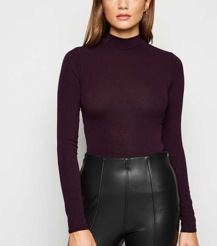 Plum Mesh Long Sleeve Turtleneck Top