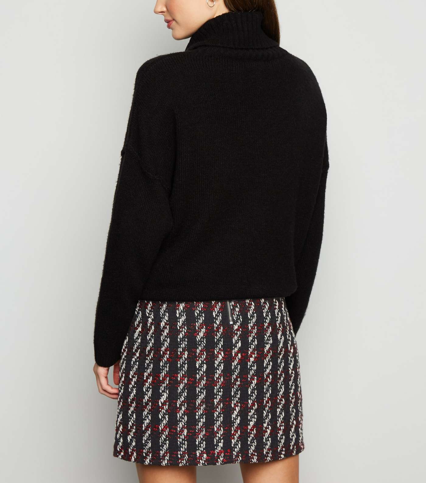 Black Textured Check Mini Skirt  Image 3