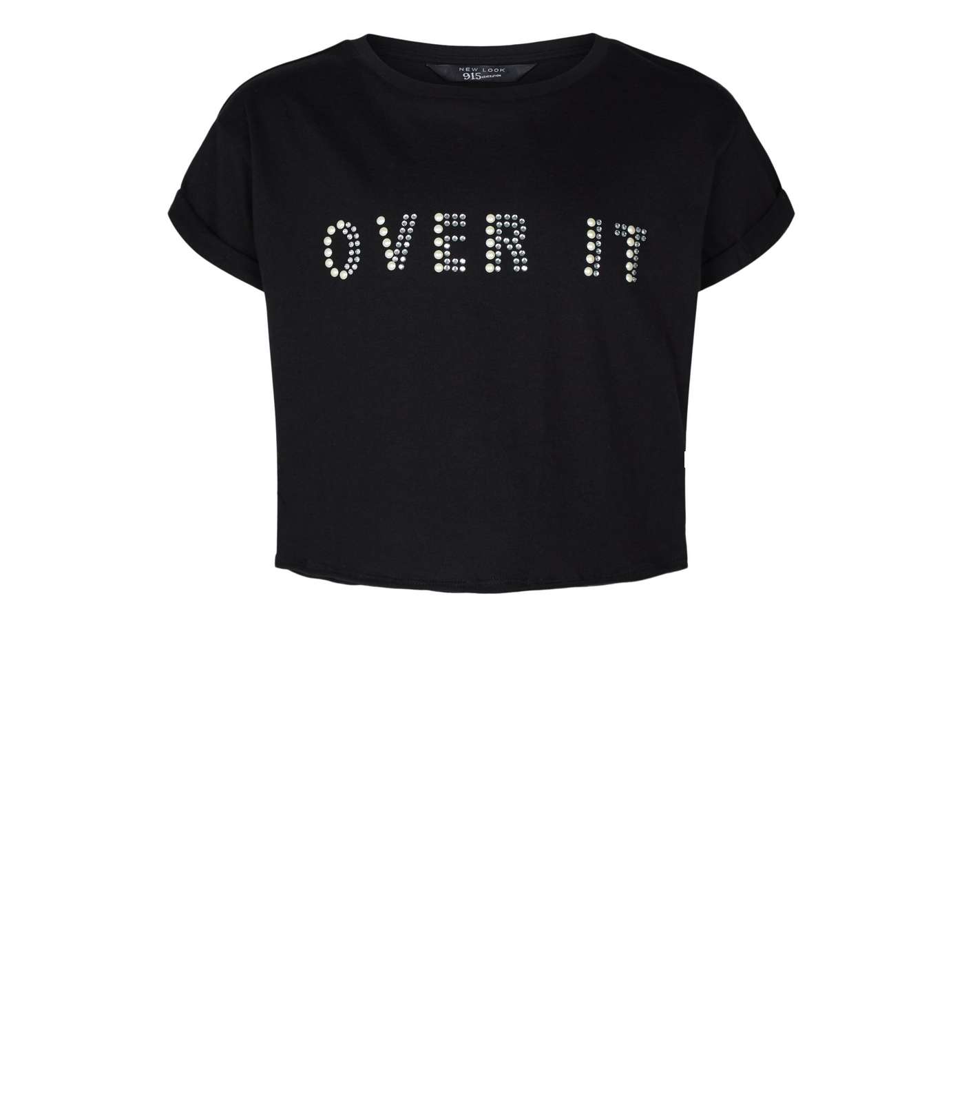 Girls Black Faux Pearl Over It Slogan T-Shirt Image 4