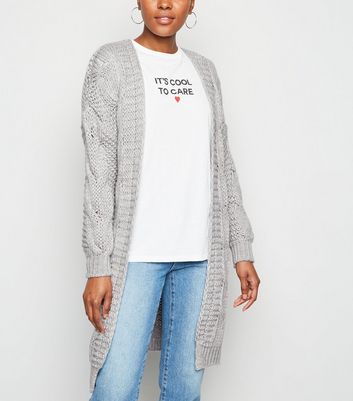 new look grey cable knit cardigan