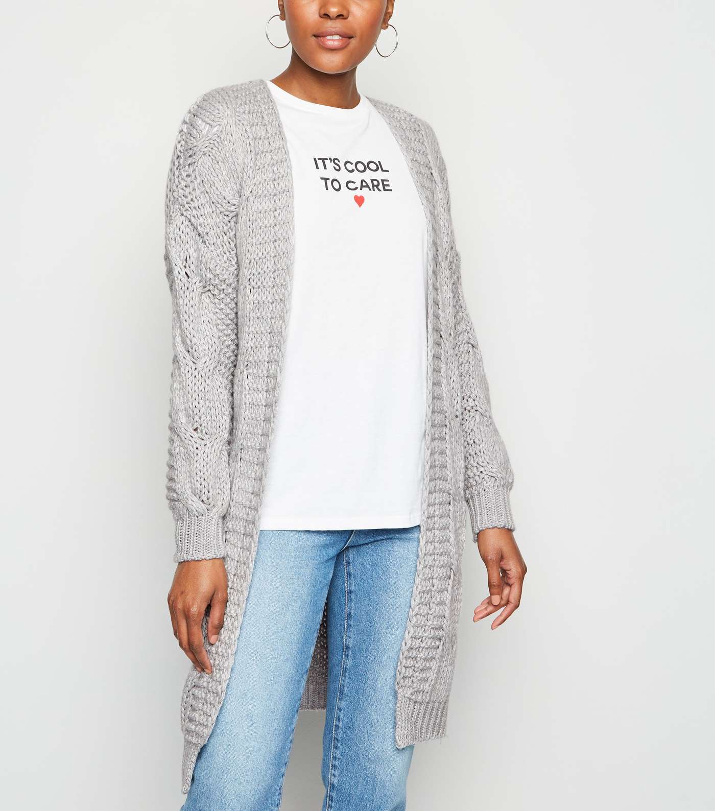 Cameo Rose Pale Grey Cable Knit Cardigan