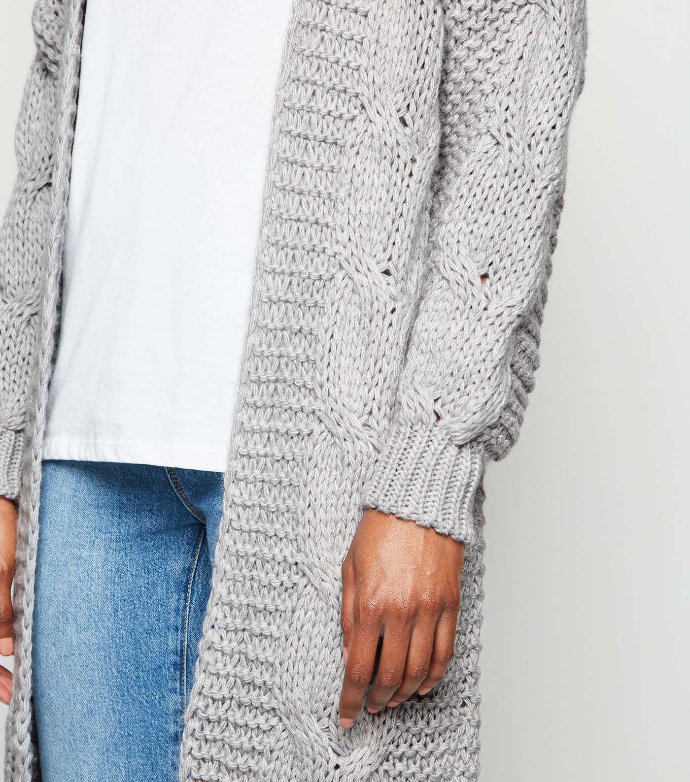 Cameo Rose Pale Grey Cable Knit Cardigan Image 5