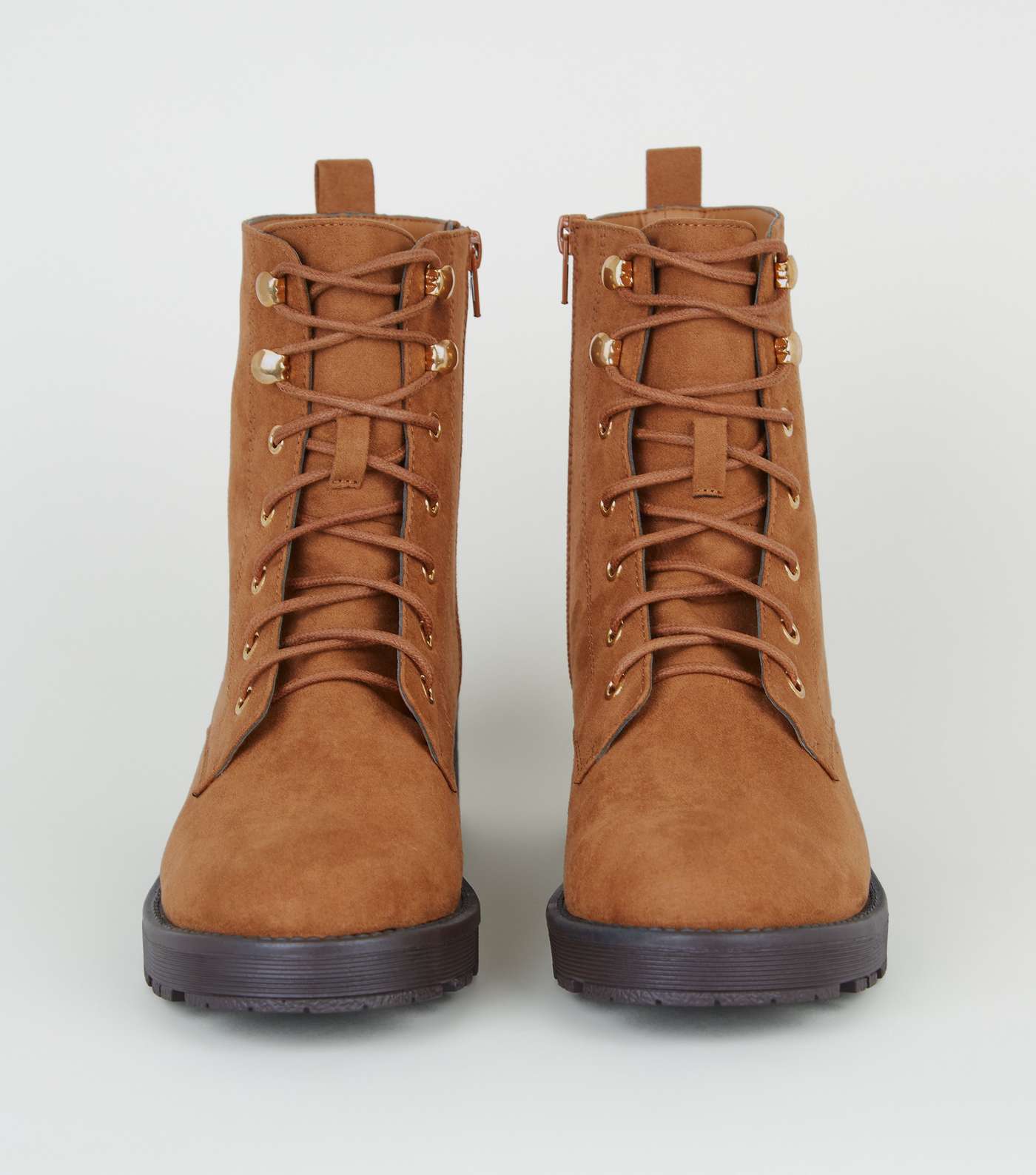 Tan Suedette Lace Up Chunky Boots Image 4
