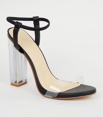 black clear block heels