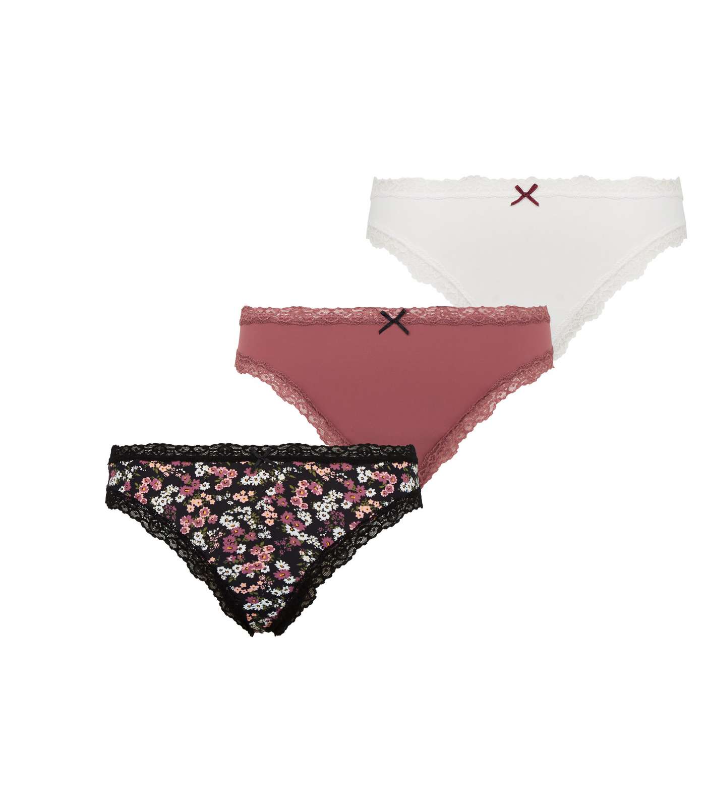 3 Pack Multicoloured Ditsy Floral Lace Thongs Image 3