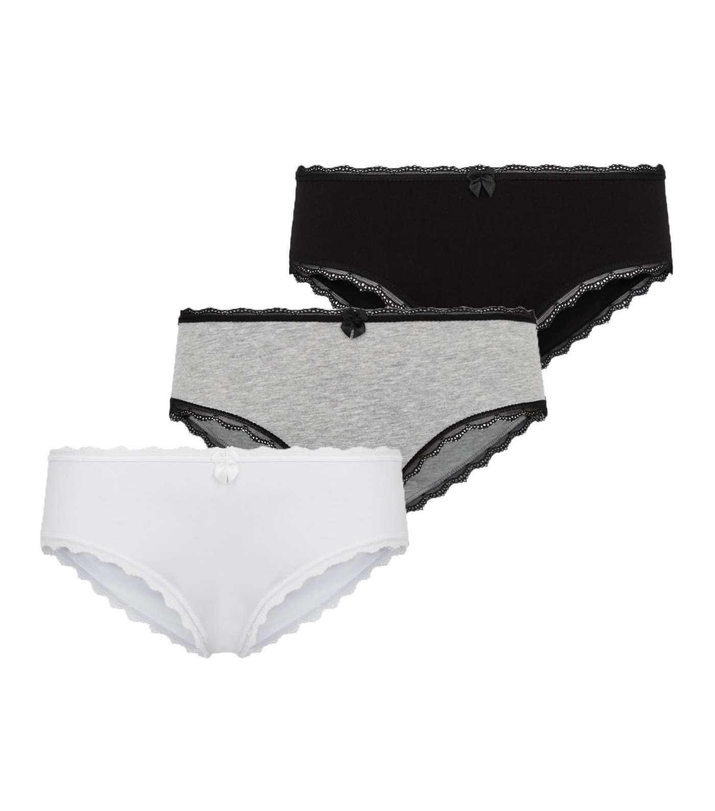 3 Pack Black White and Grey Lace Trim Short Briefs Image 3