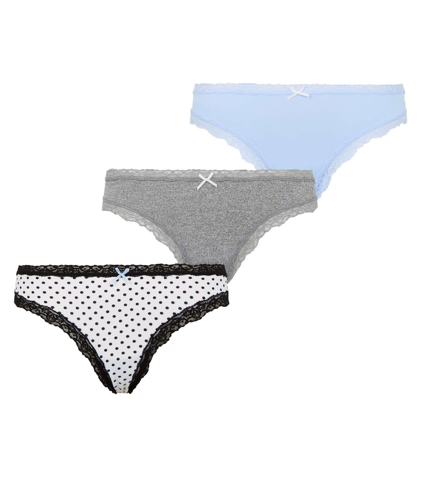 3 Pack Multicoloured Spot Lace Trim Thongs Image 3