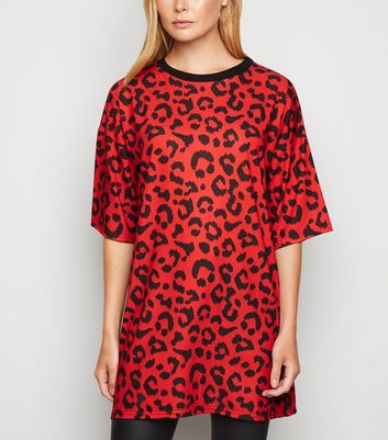 red leopard print tshirt dress