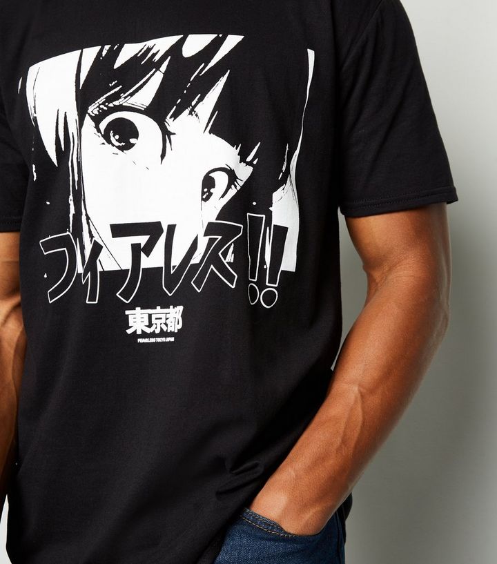 Schwarzes Oversize T Shirt Mit Anime Print New Look