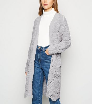 new look grey cable knit cardigan