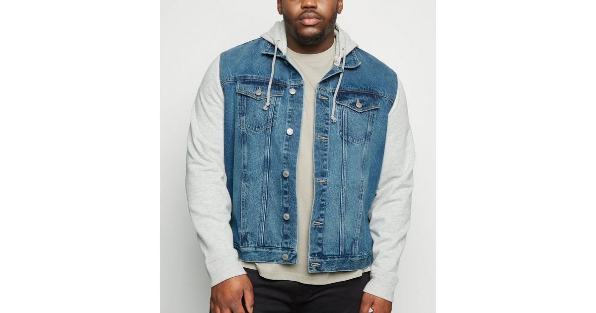 Plus Size Blue Jersey Sleeve Denim Jacket New Look