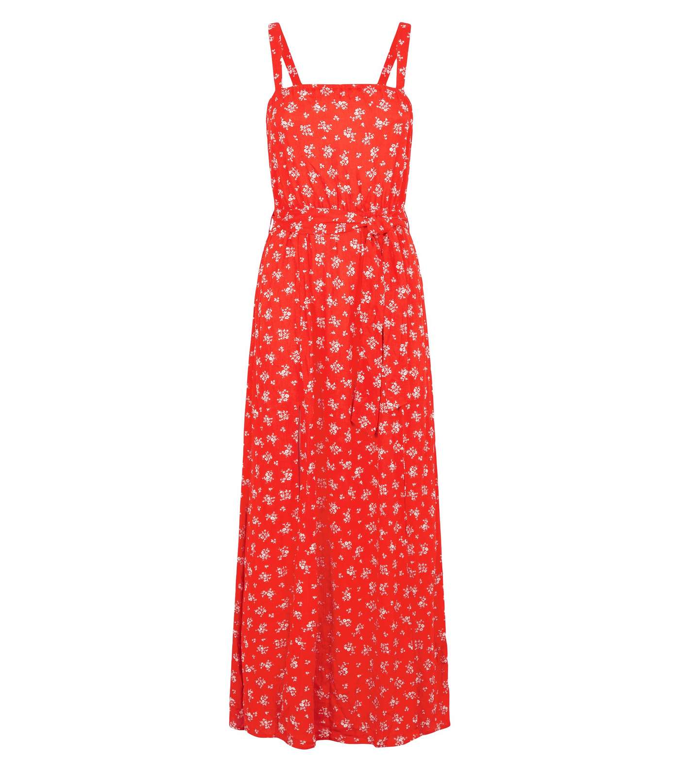Red Ditsy Floral Maxi Beach Dress Image 3