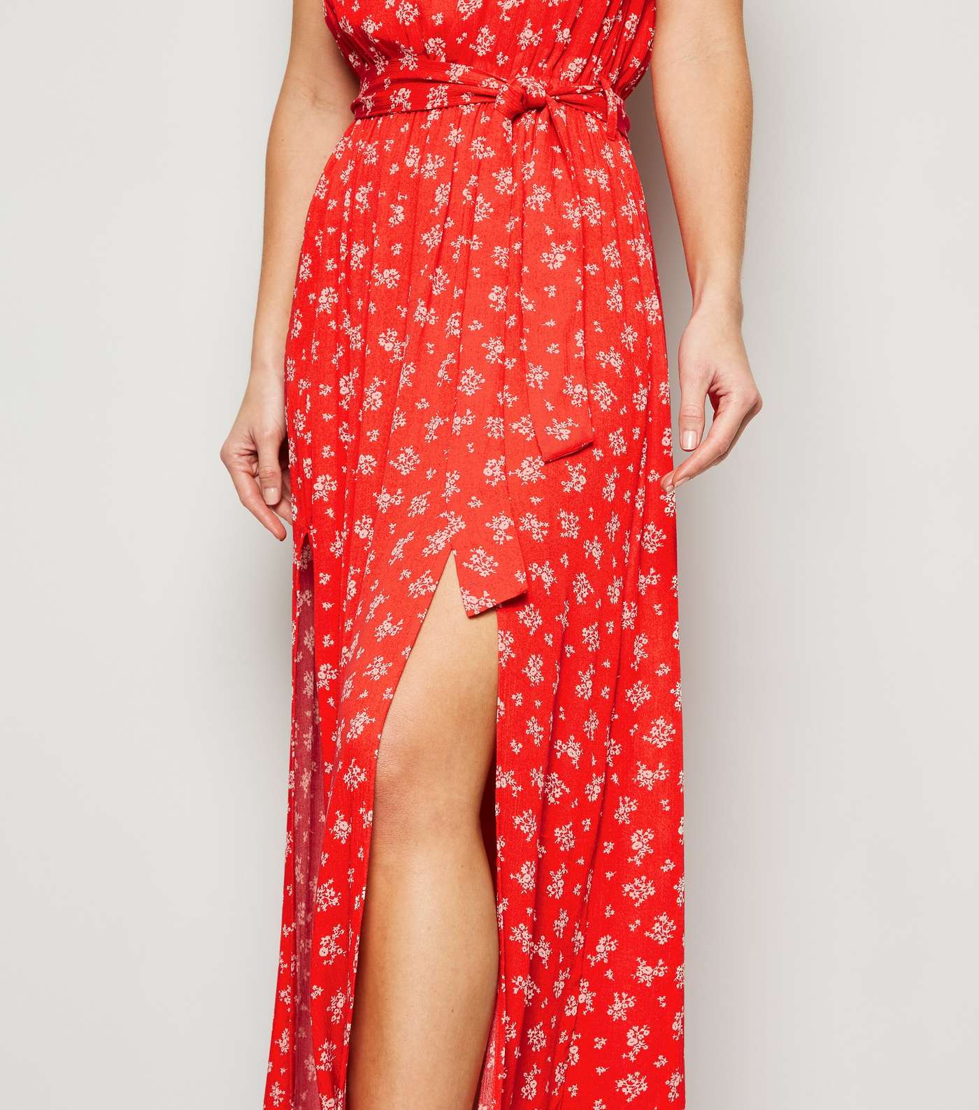 Red Ditsy Floral Maxi Beach Dress Image 5