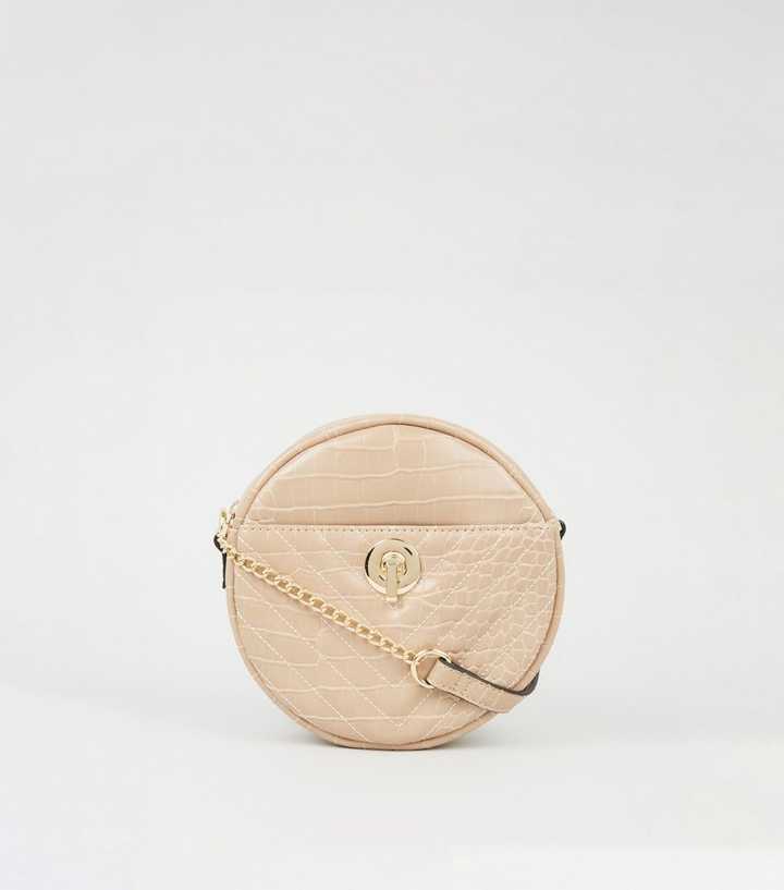 Camel Faux Croc Circle Bag
