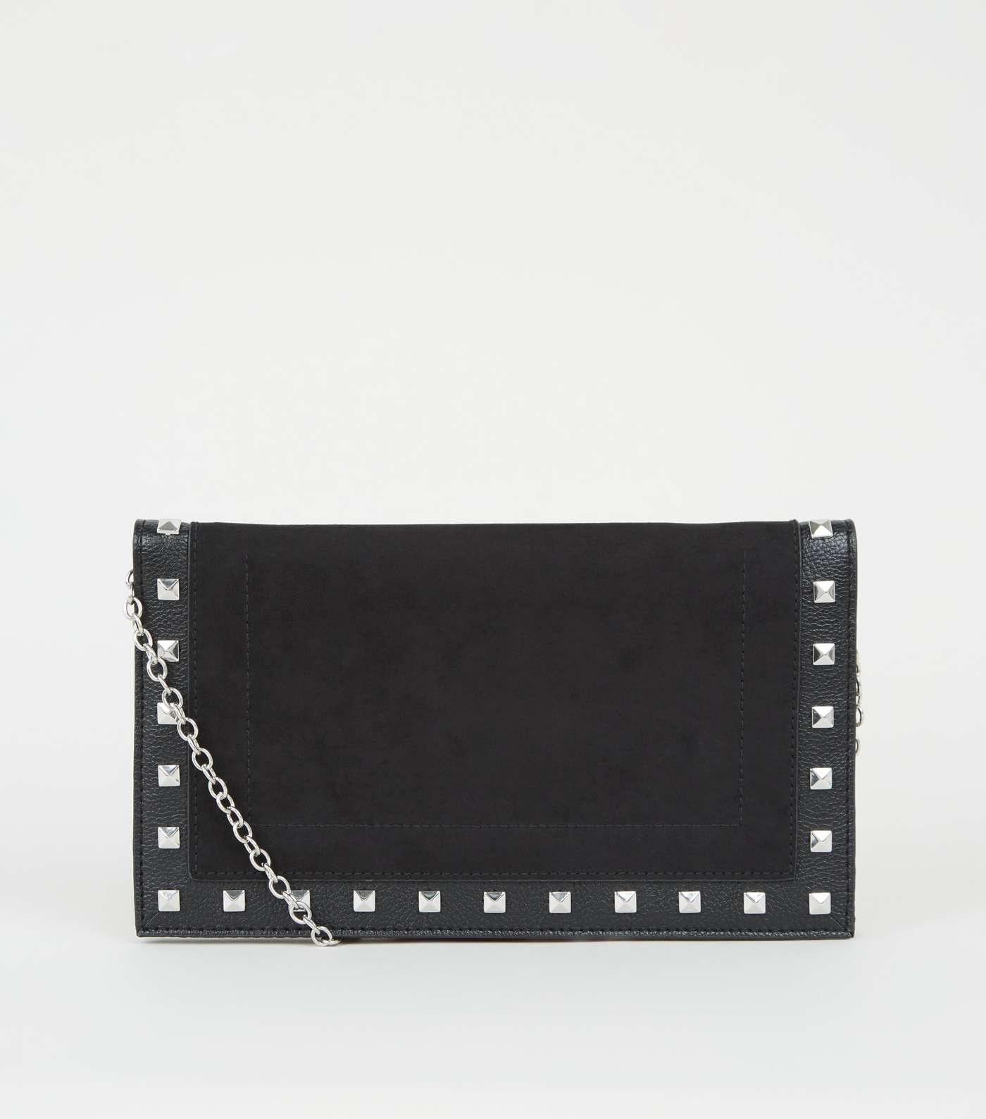 Black Leather-Look and Suedette Studded Clutch