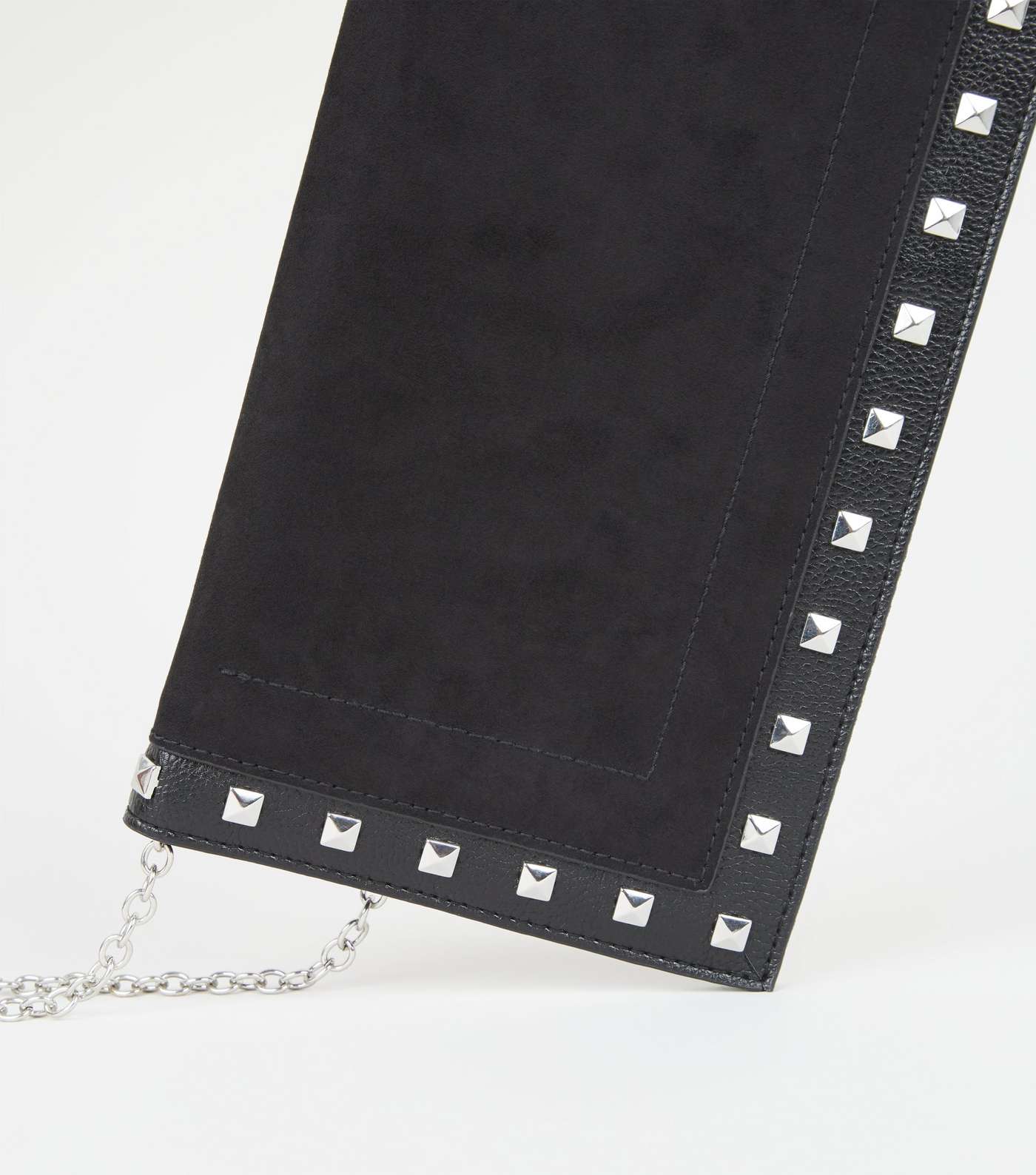 Black Leather-Look and Suedette Studded Clutch Image 3