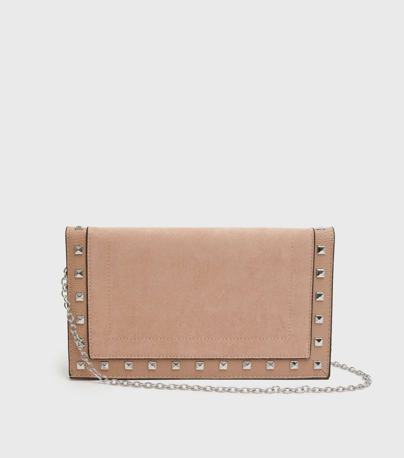 Cream Leather-Look and Suedette Studded Clutch