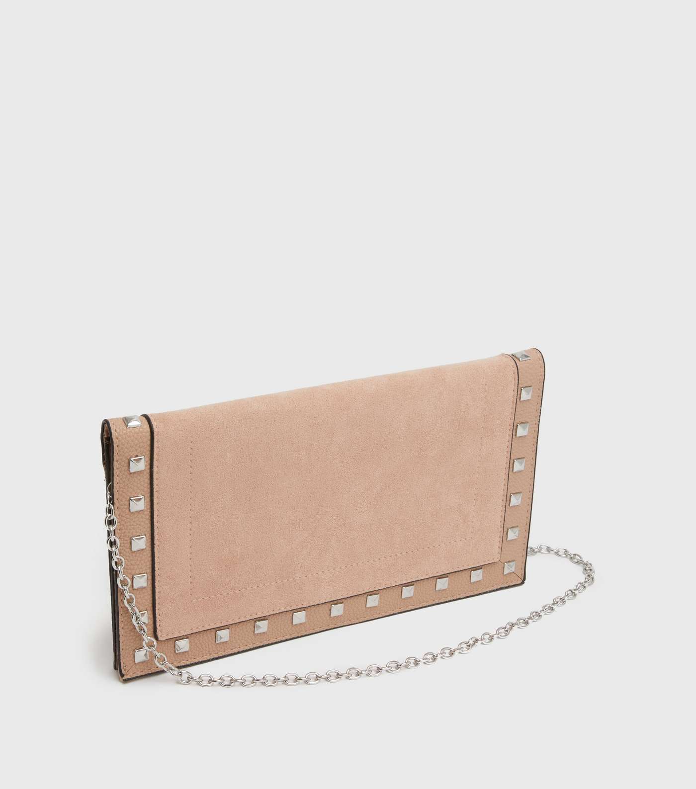 Cream Leather-Look and Suedette Studded Clutch Image 3