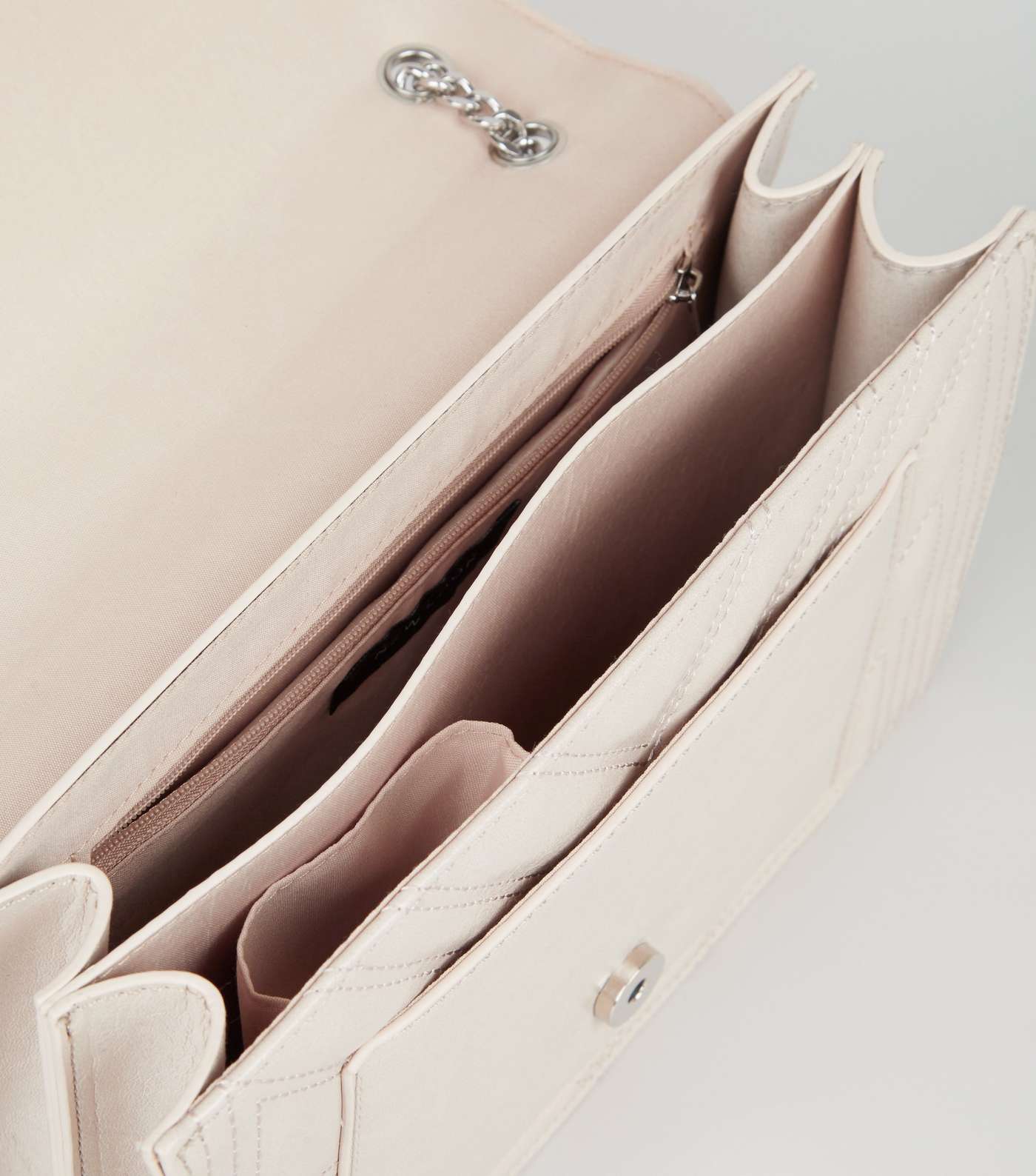 Cream Leather-Look Quilted Chain Shoulder Bag Image 4