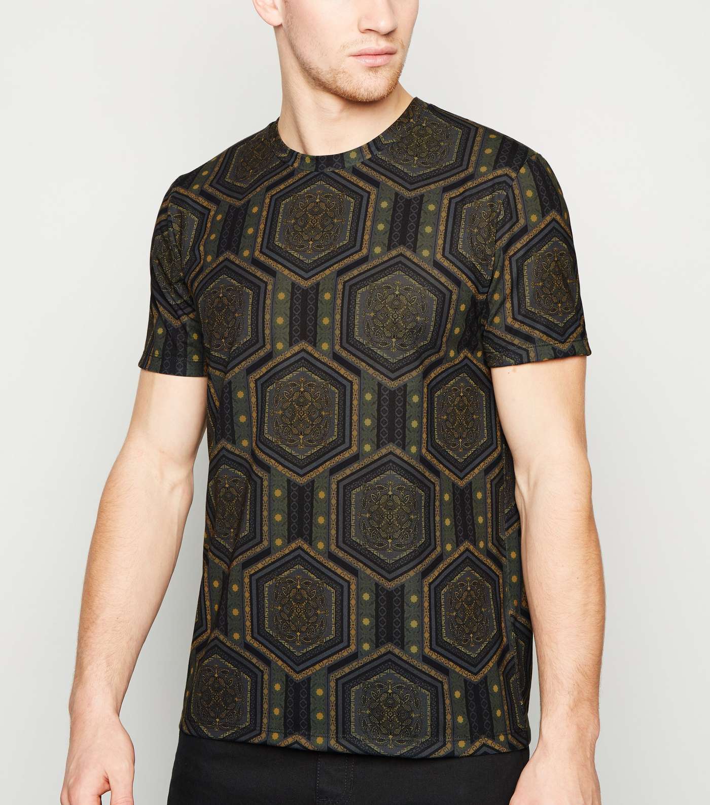 Dark Green Hexagon Geometric T-Shirt