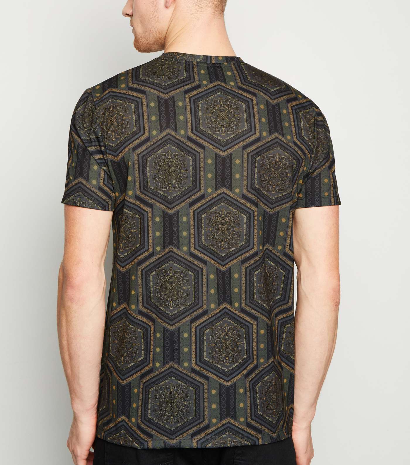 Dark Green Hexagon Geometric T-Shirt Image 3