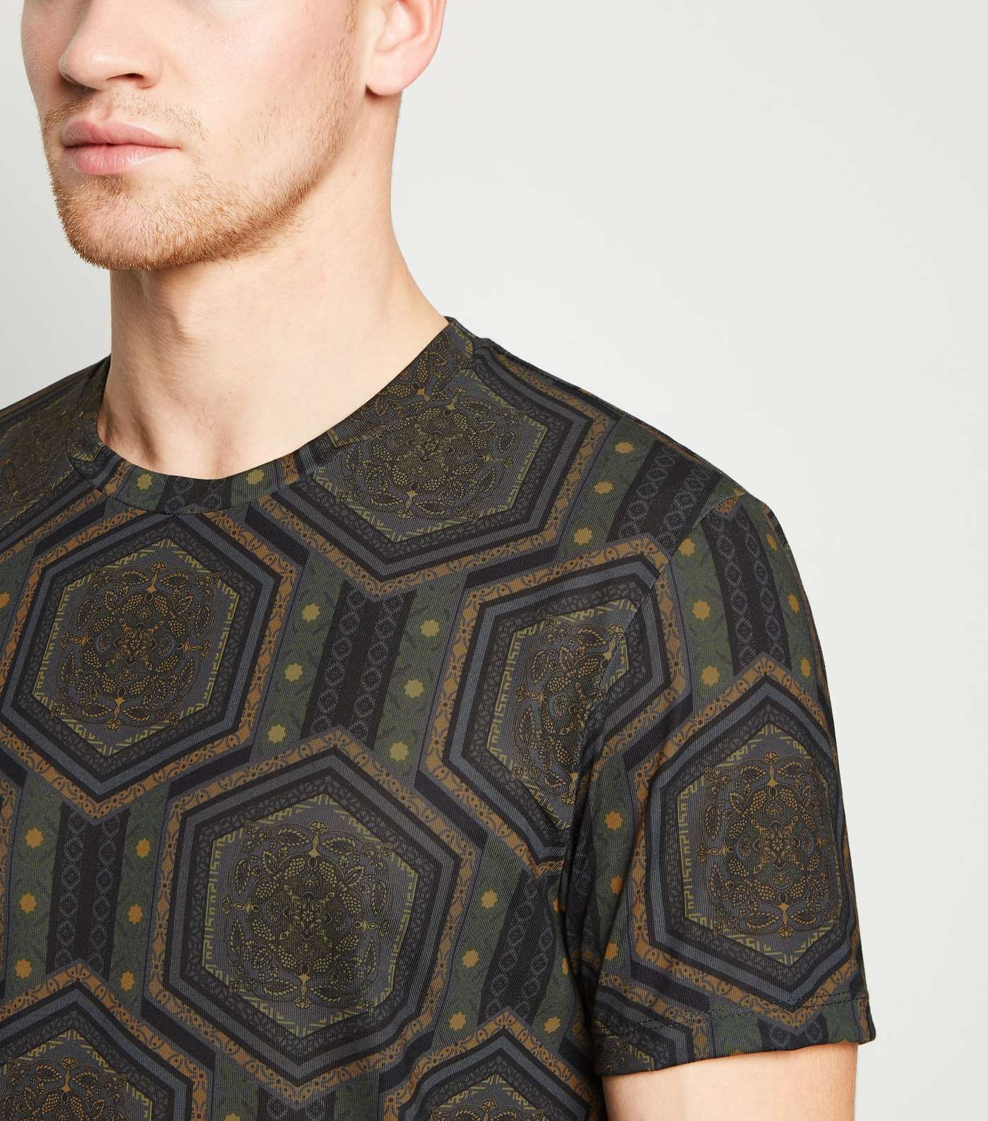 Dark Green Hexagon Geometric T-Shirt Image 5