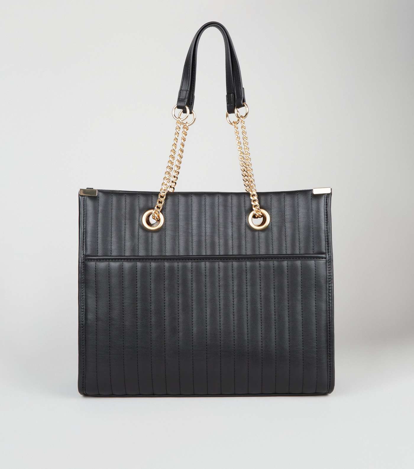 Black Leather-Look Quilted Tote Bag