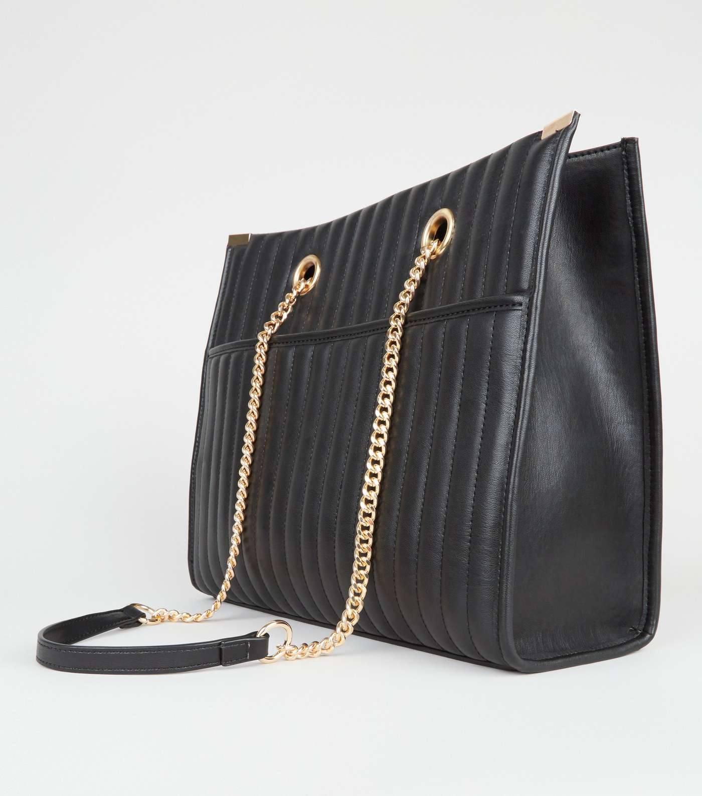 Black Leather-Look Quilted Tote Bag Image 3