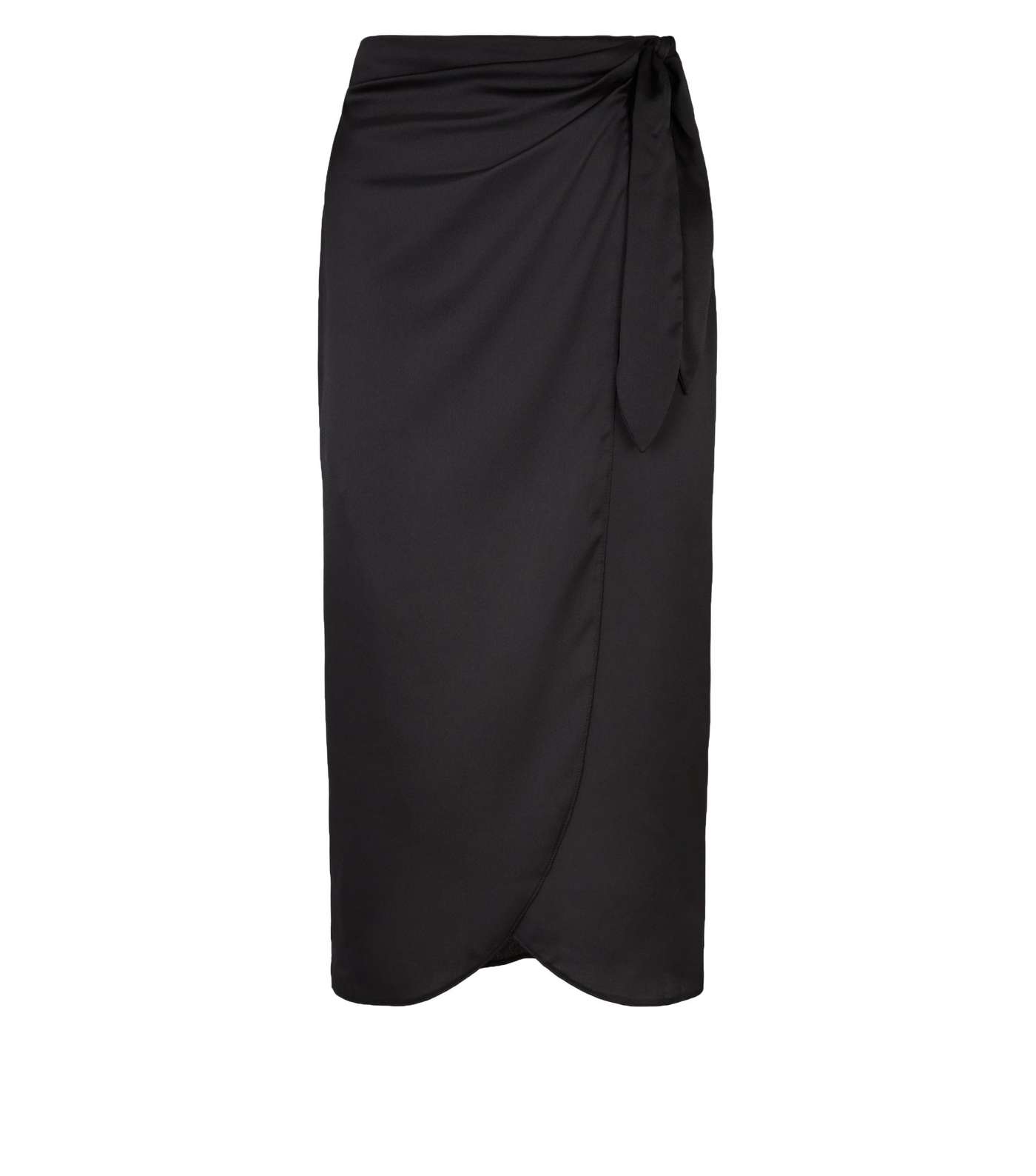 Black Satin Wrap Midi Skirt Image 4
