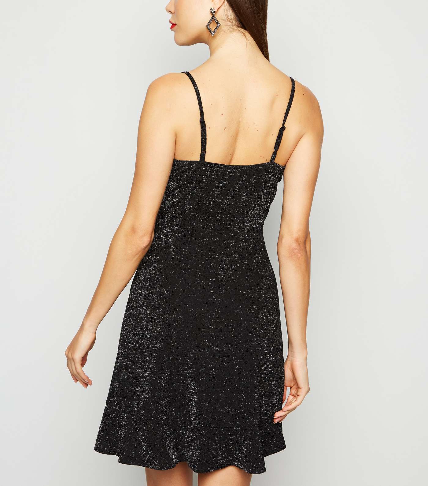 Black Glitter Strappy Frill Wrap Mini Dress Image 3