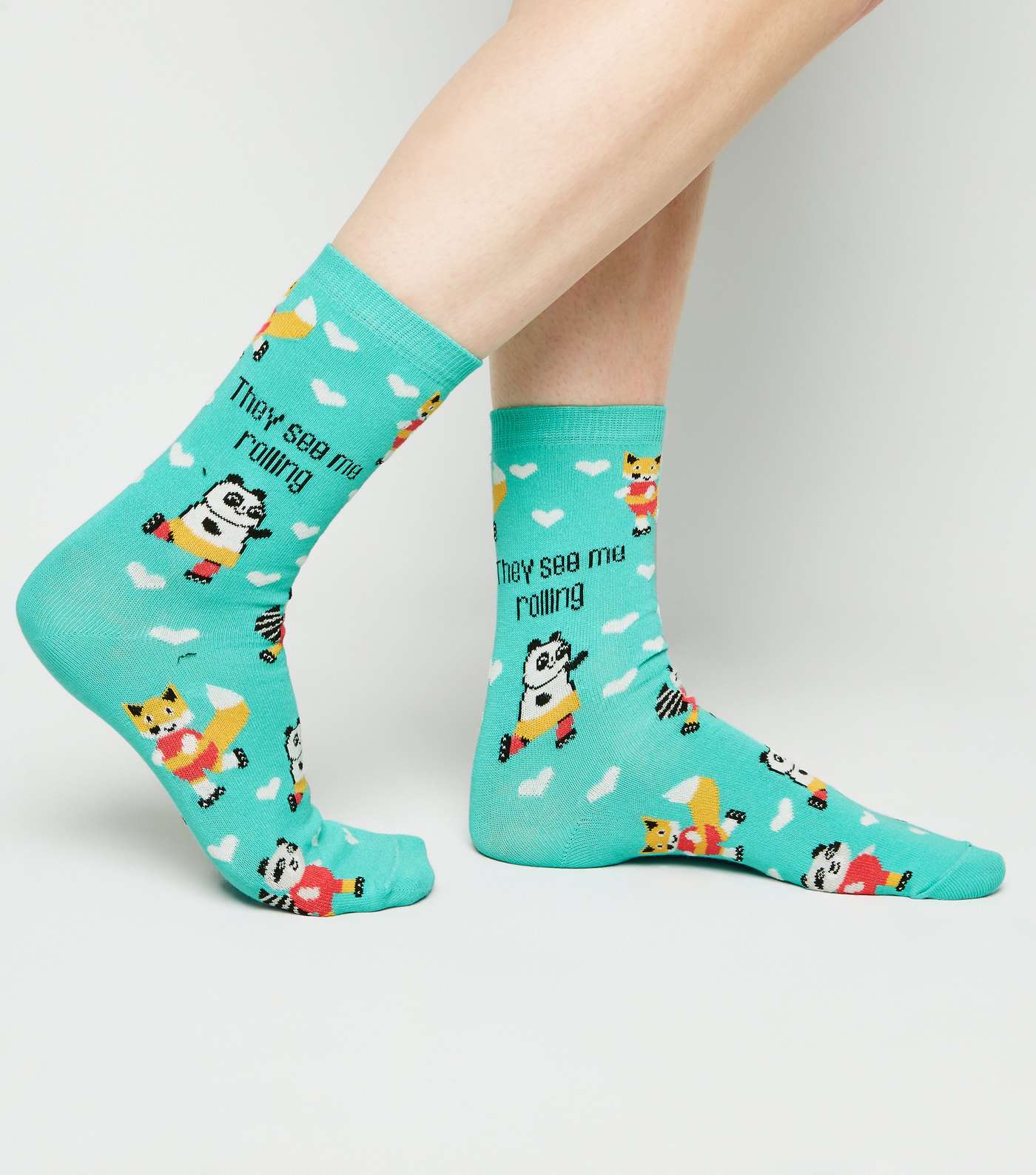 Mint Green They See Me Rolling Slogan Socks Image 2