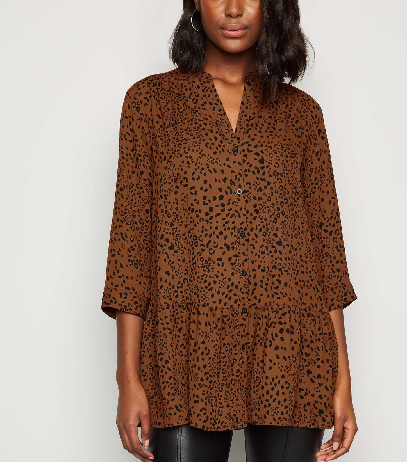 Brown Leopard Print Peplum Shirt 