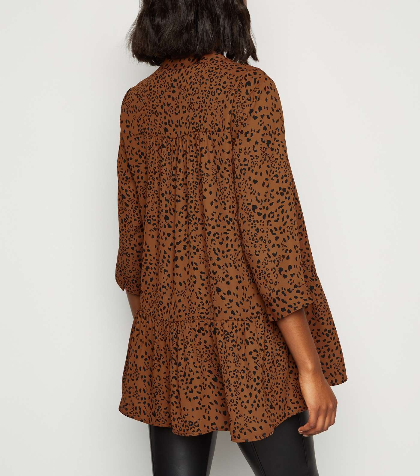 Brown Leopard Print Peplum Shirt  Image 3