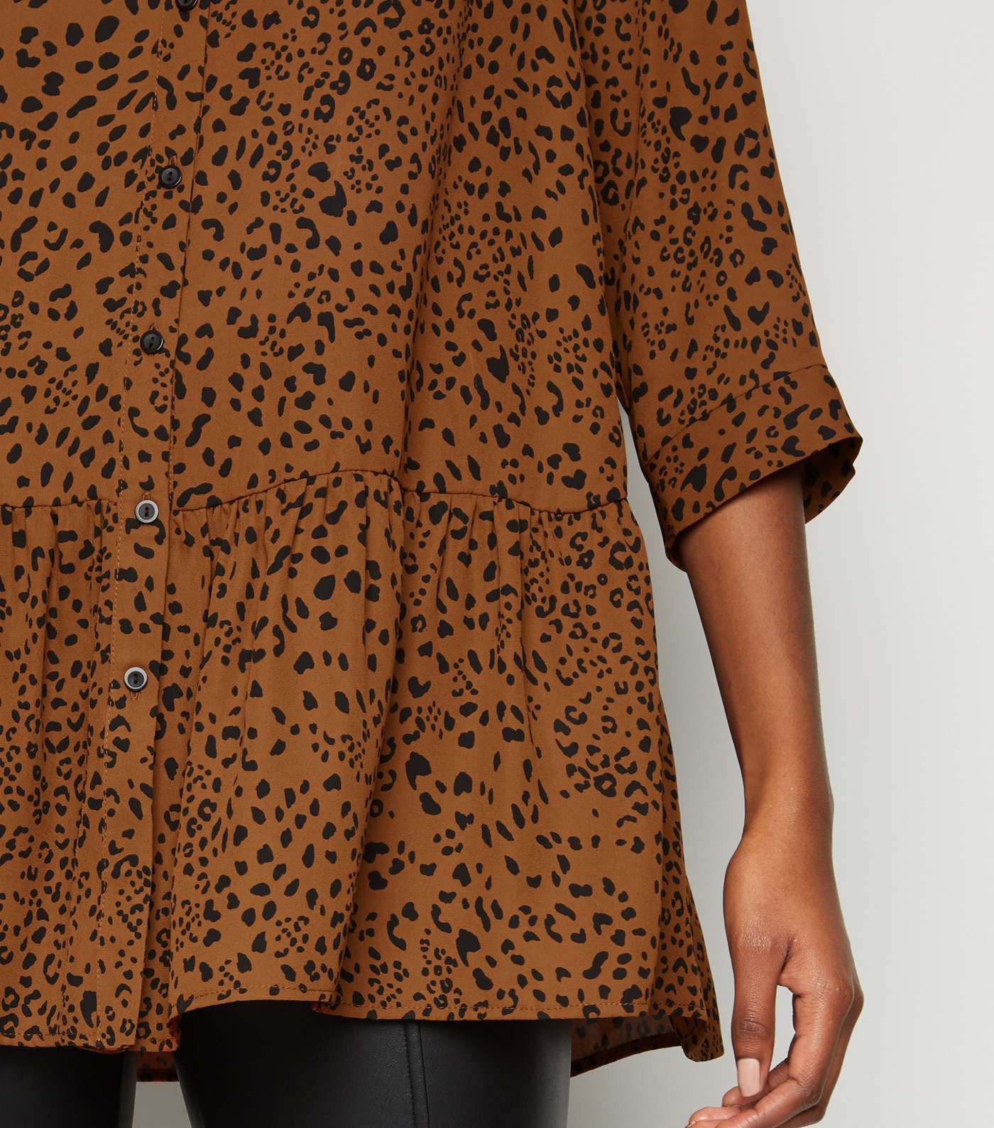 Brown Leopard Print Peplum Shirt  Image 5