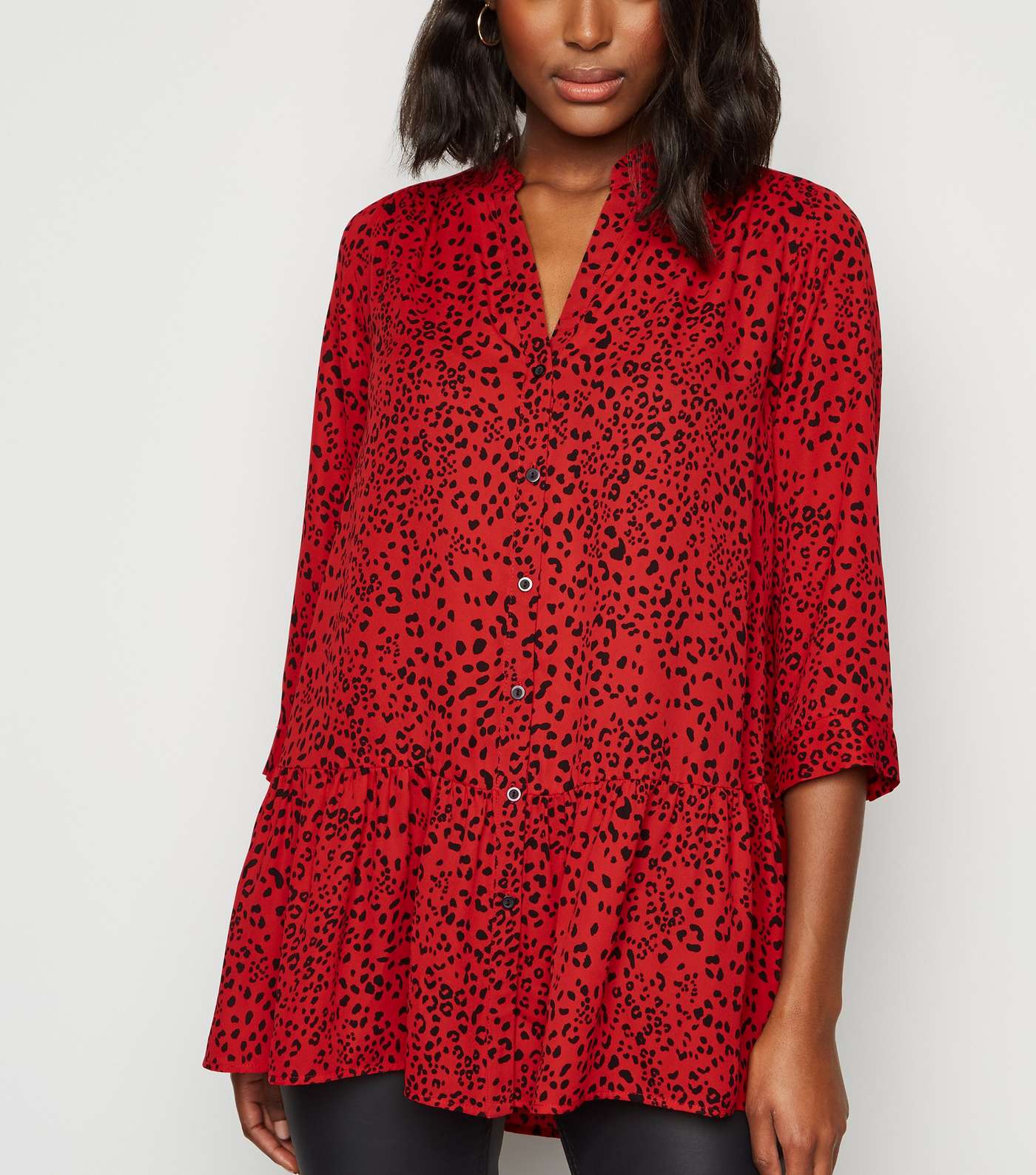 Red Leopard Print Peplum Shirt 