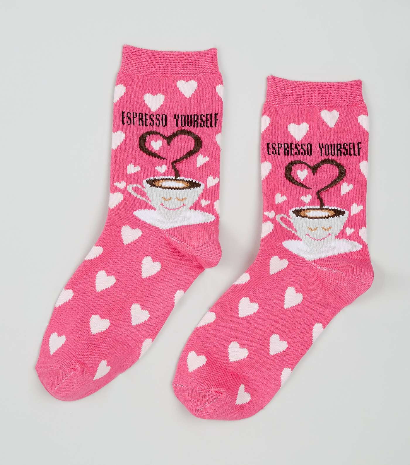 Bright Pink Espresso Yourself Slogan Heart Socks