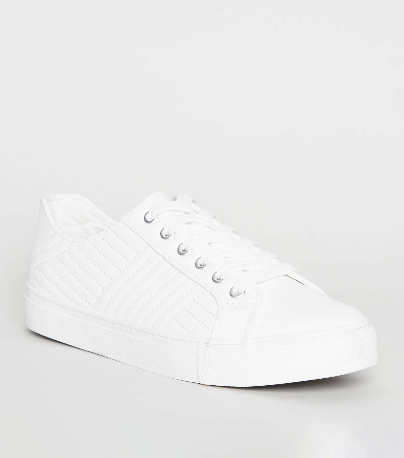White Quilted Lace Up Trainers