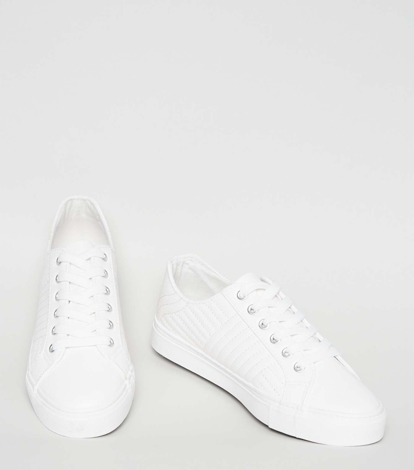 White Quilted Lace Up Trainers Image 3