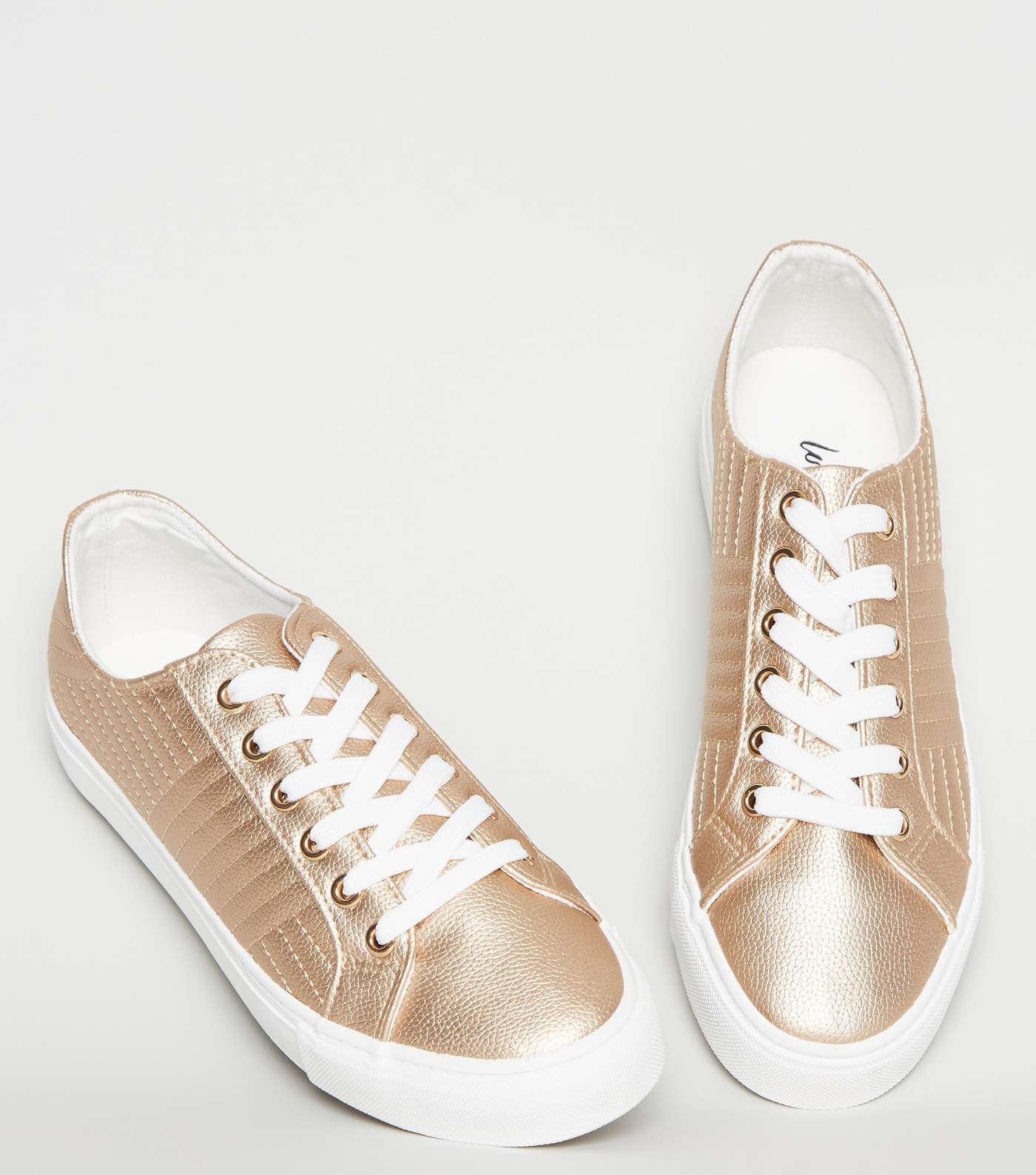 Rose Gold Quilted Lace Up Trainers Image 3