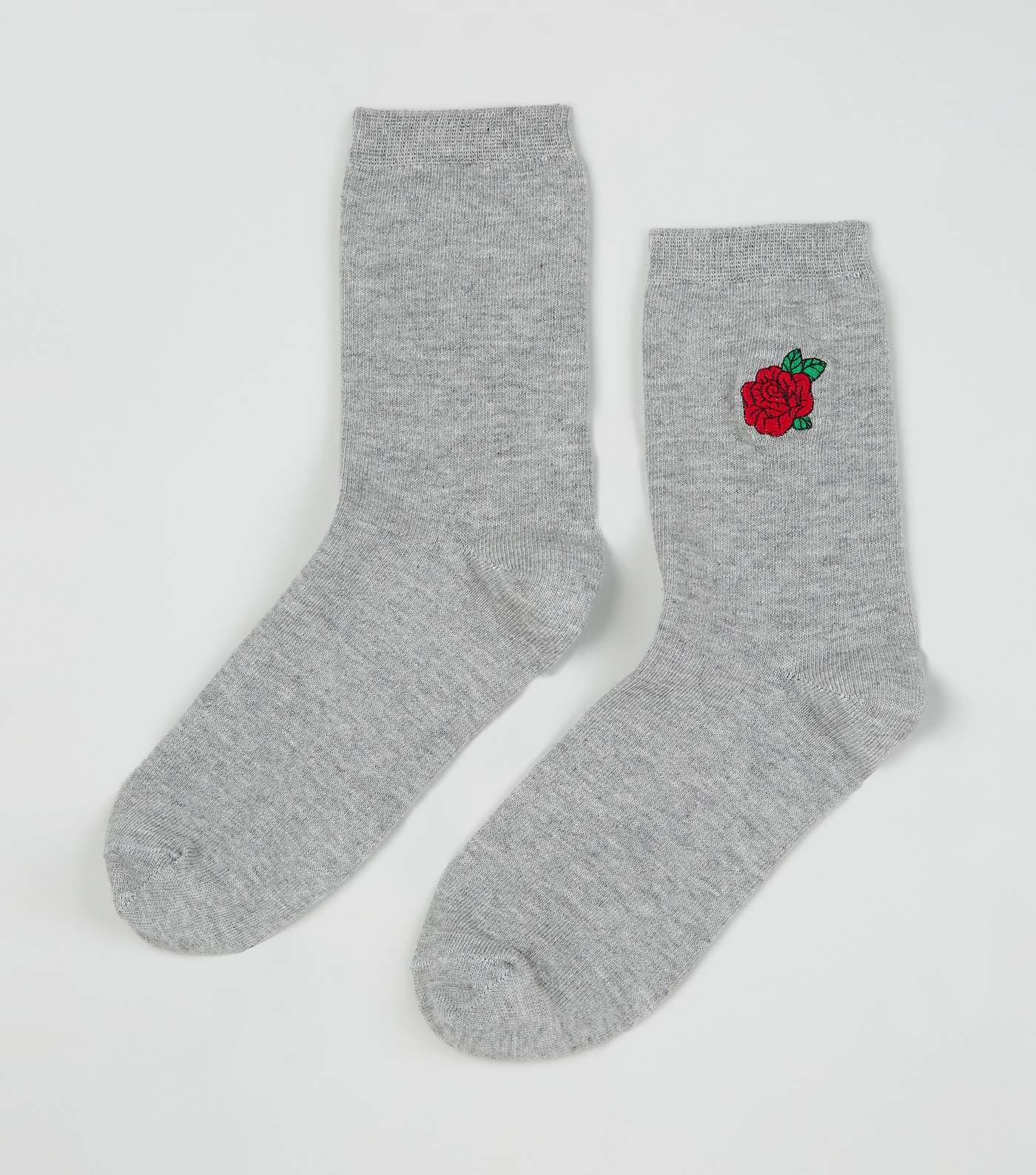 Grey Rose Embroidered Socks
