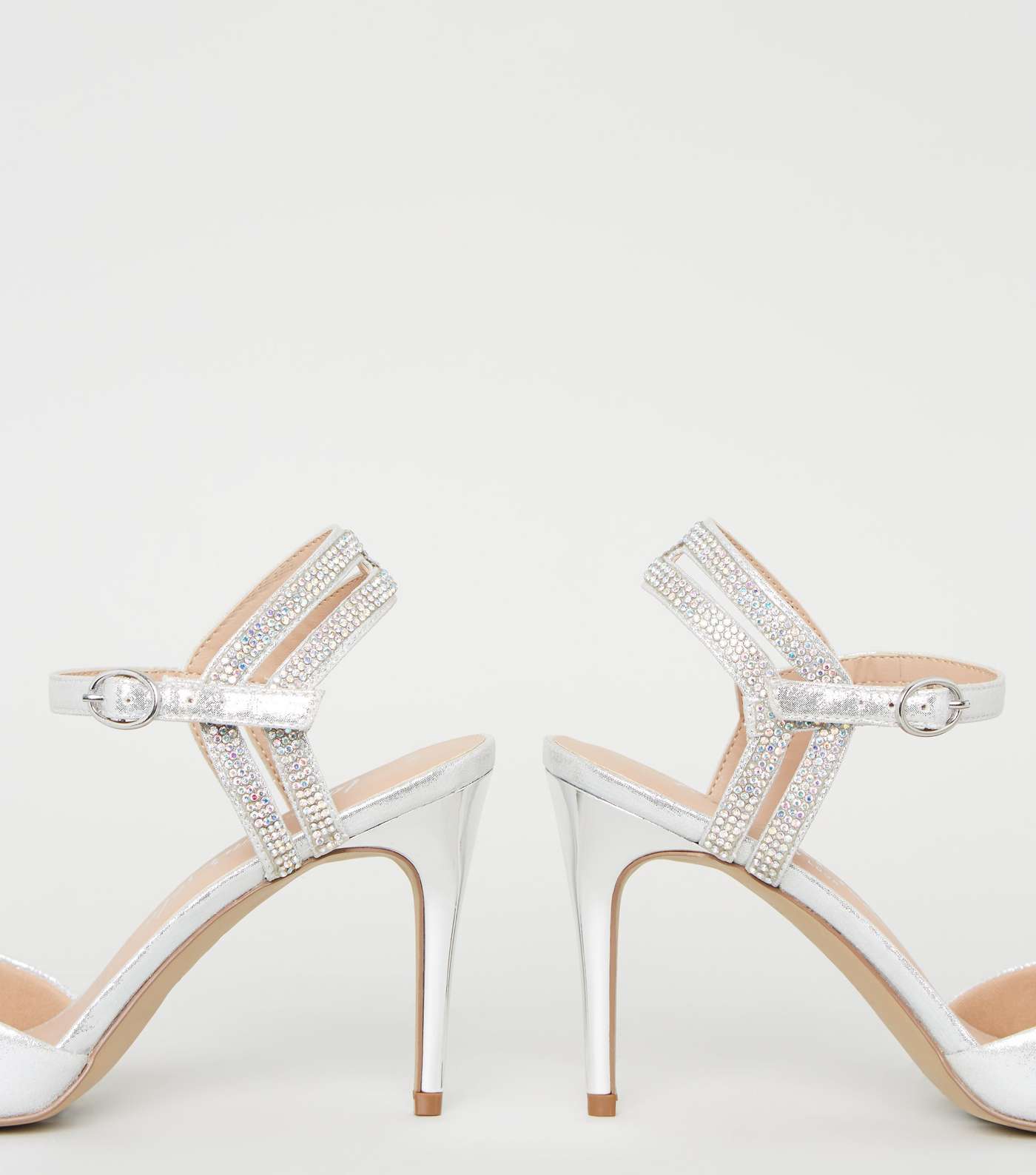 Silver Metallic Diamanté 2 Part Court Shoes Image 4