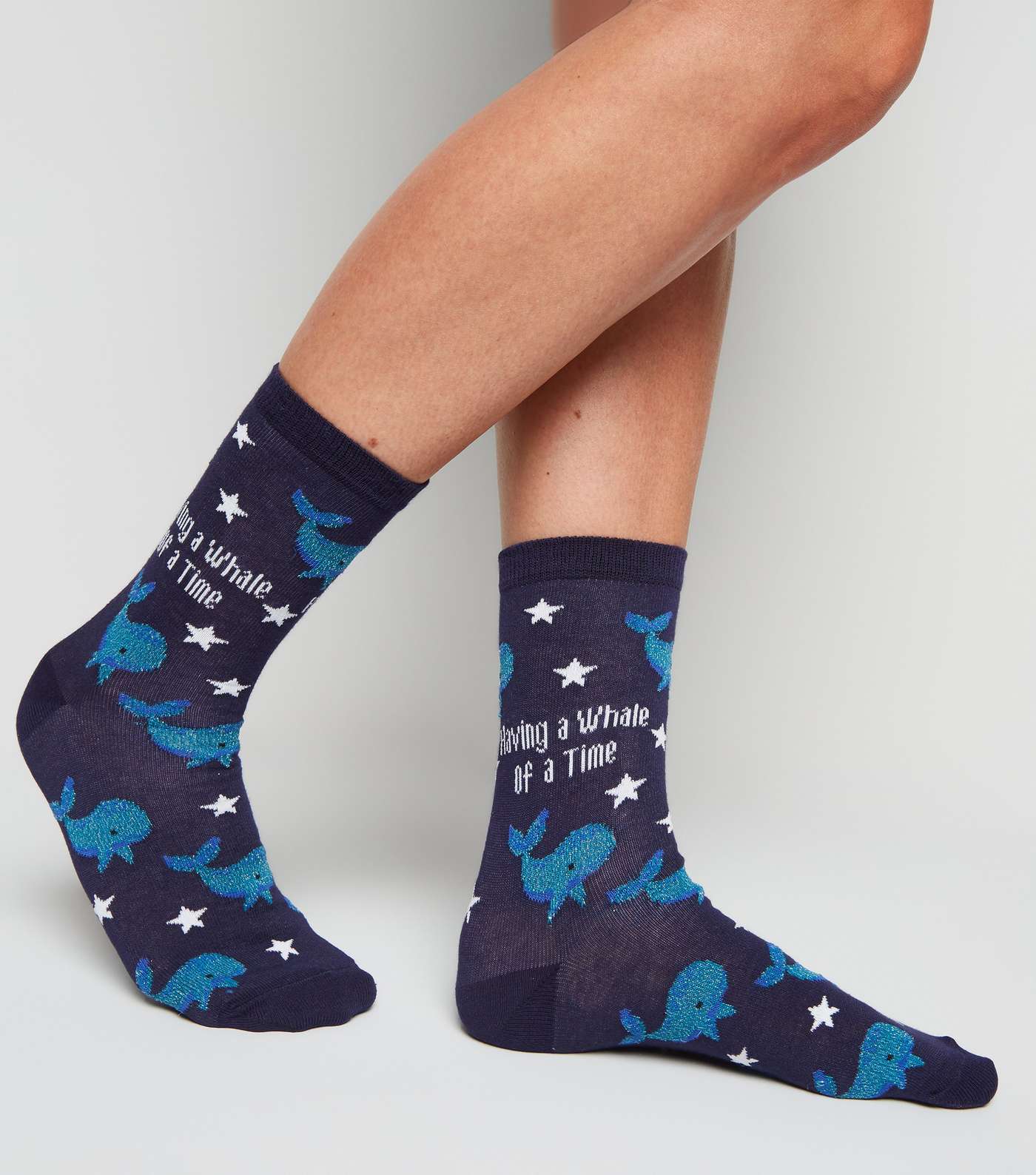 Navy Whale Of A Time Slogan Socks Image 2