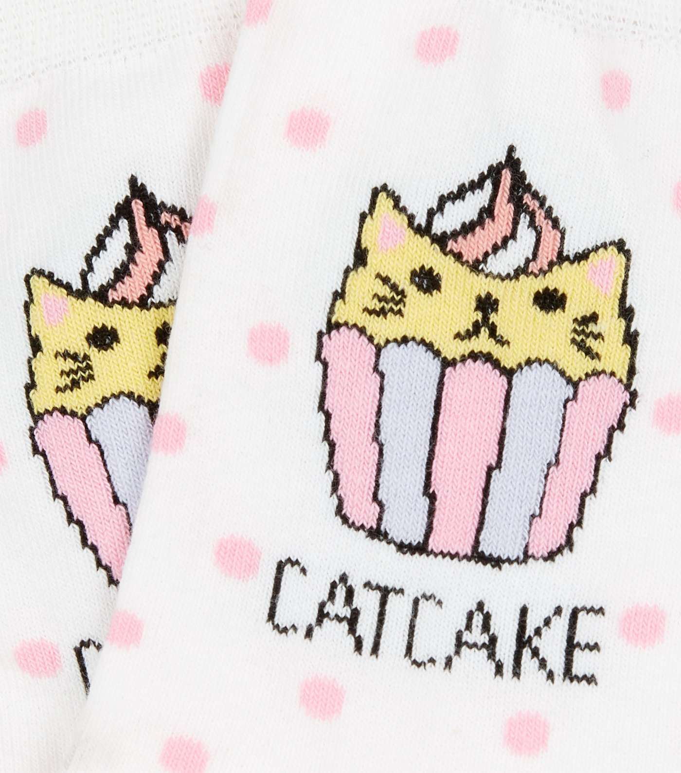 White Catcake Slogan Spot Socks Image 3