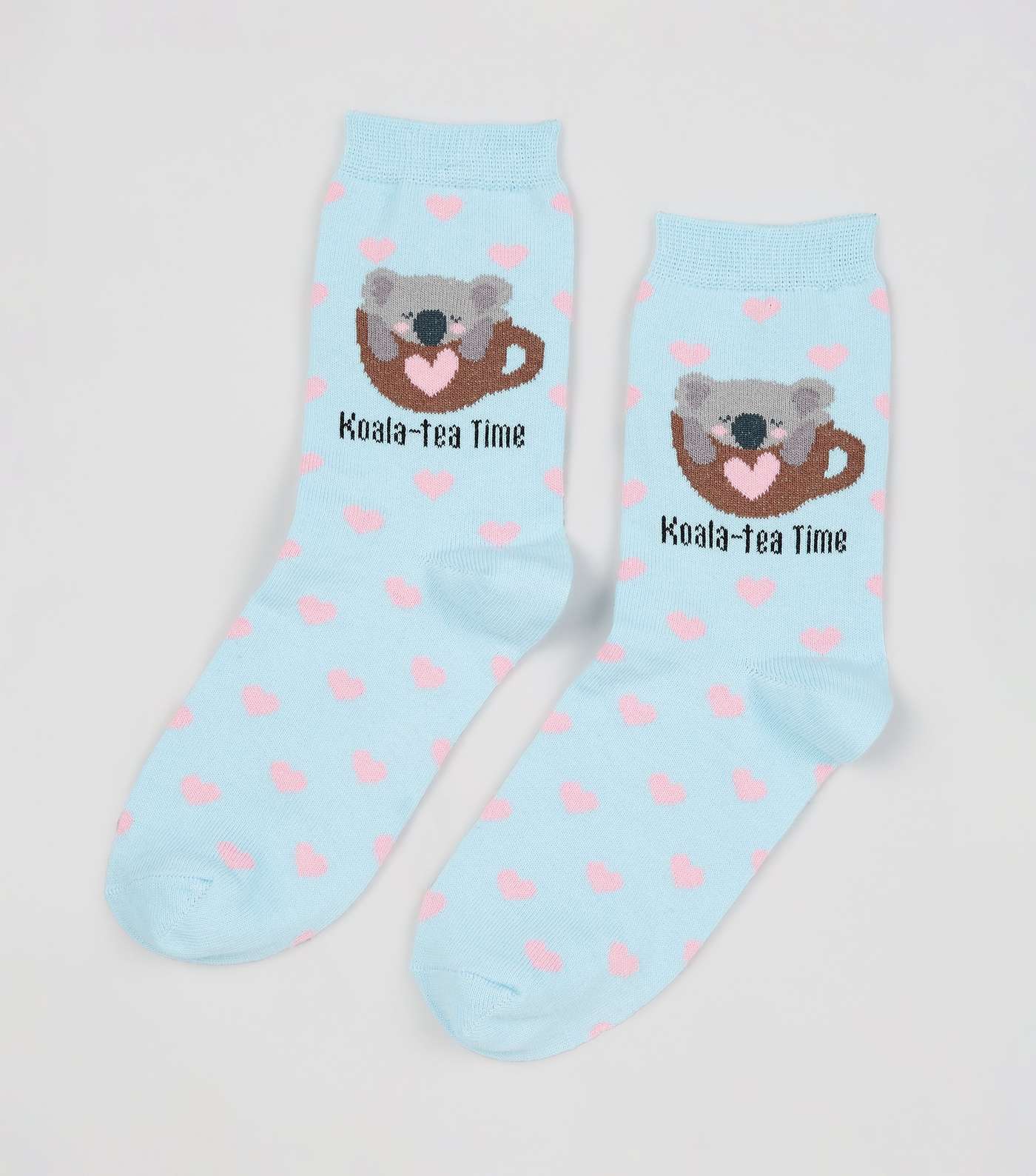 Pale Blue Koala-Tea Time Slogan Socks