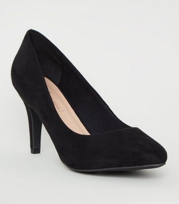 Wide Fit Black Suedette Stiletto Court Shoes | New Look