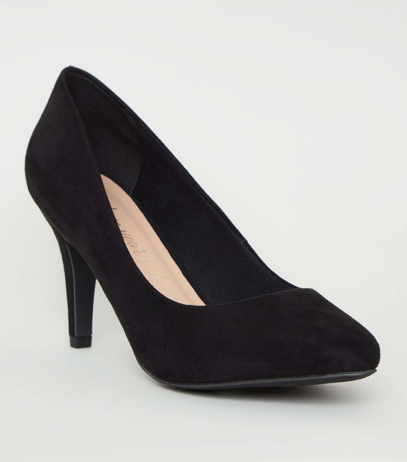 Wide Fit Black Suedette Stiletto Court Shoes